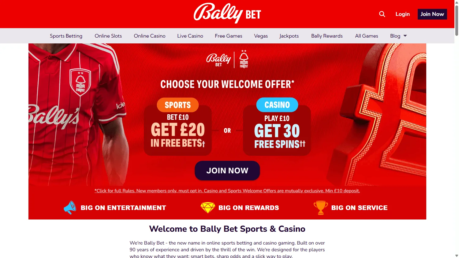Bally Casino home screen on desktop