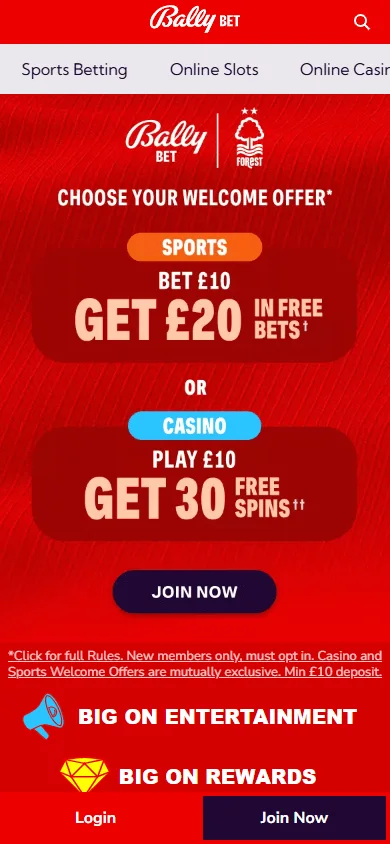 Bally Casino mobile home screen